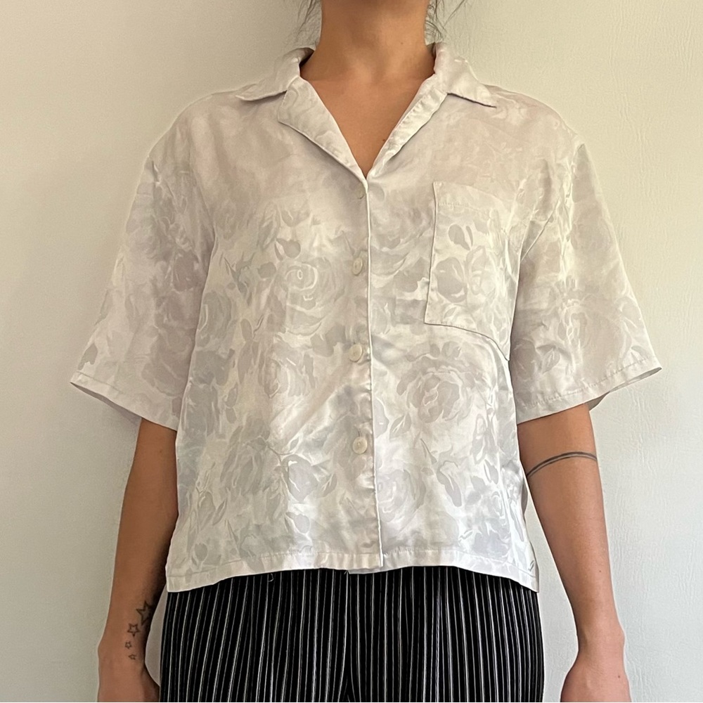 Katheryn Vintage Silky Floral Jacquard Sleep Shirt Silver